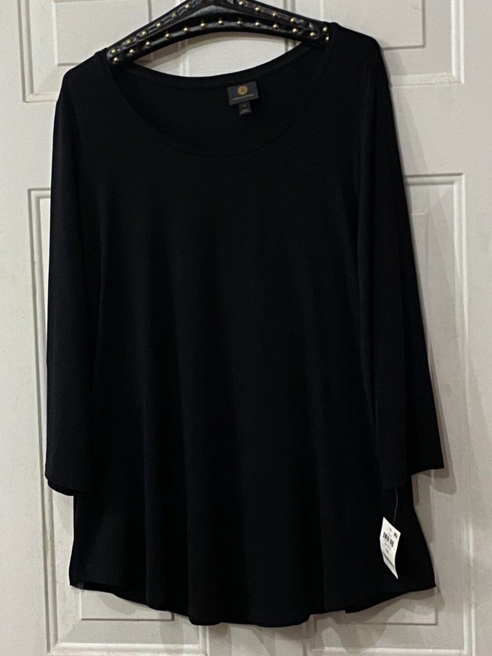 NWT JM Collection Women's Sz 1X Knit Top Tunic Black 3/4 Sleeve
